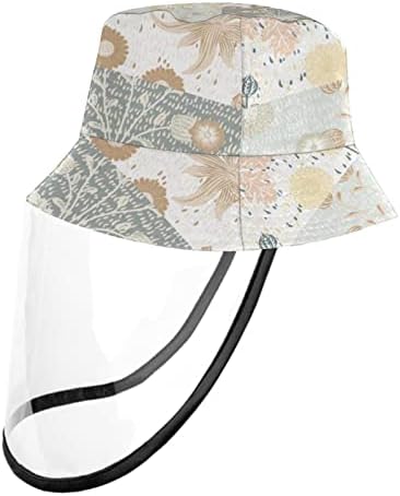 Заштитна капа за возрасни со штит за лице, рибарска капа анти сонце, гроздобер розово сиво цвеќе лисја