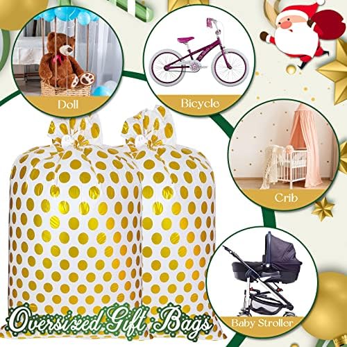 Сабари 2 Парчиња 80 х 60 Инчни Џамбо Велосипед Торби За Подароци Големи Задебелени Божиќни Кеси За Подароци Пластични Преголеми Кеси Бели И Златни