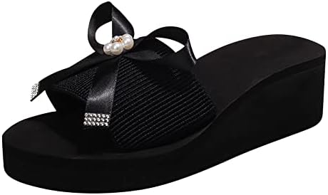 Rbculf женски слајд чевли бисери сандали удобност платформа за клинови потпетици летни плажа обични лизгања на обувки