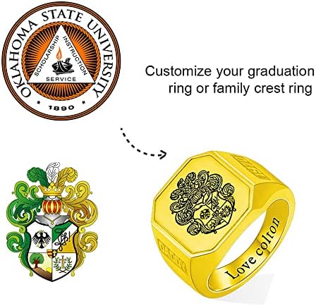 Ailin Vintage Custom Signet Ring 925 Стерлинг сребро/месинг персонализиран врежан знак Семејство сртот, палто на рацете прстени накит за дипломирање,