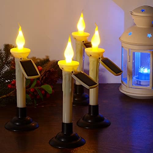 PCHEO соларни свеќички со држачи, 4 пакувања водоотпорни полнење на треперење на треперење на свеќници со самрак до светлосен