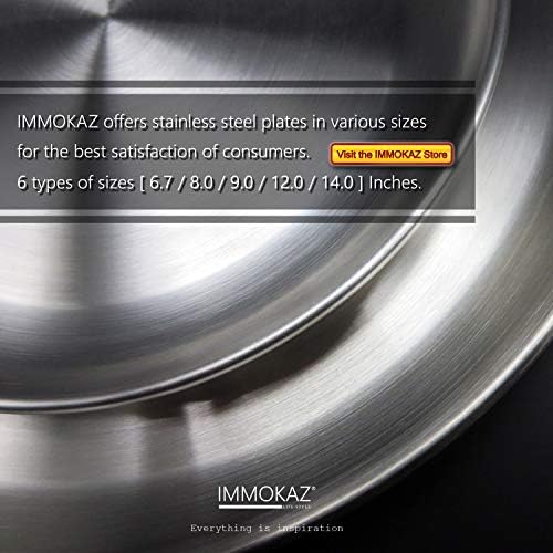 Immokaz мат полирано 10,0 инчи 304 Тркалезни плочи од не'рѓосувачки челик, сет, за чинија за вечера, кампување на отворено чинија, безбедно