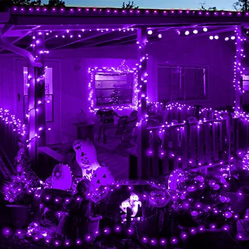 Турнмеон [3 пакет и соларна енергија] Ноќта на вештерките Виолетова жица светла, вкупно 300 LED / 99 ft самовила со тајмер далечински
