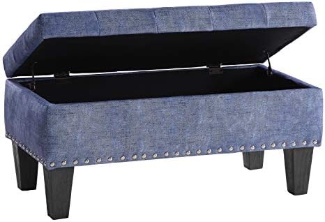 ОСП Домашна мебел Климент Правоаголен клупа за складирање со копче за кадифен дизајн и меки шарки за затворање, 36 x 18,25 x 17 инчи,