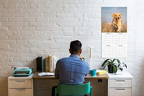 Златни привлекувачи кучиња кутриња Голди месечен 2023 календар за wallидови со четири бонуси од 2022 година 16-месечен голем календар на wallидови