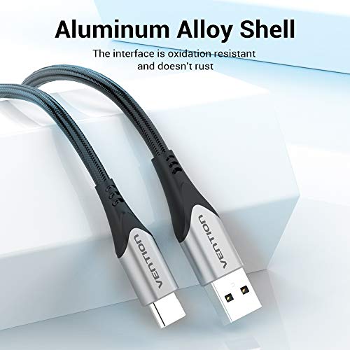 ВЕНЕНТ USB C Кабел 3А Брзо полнење со 5FT Premium најлон плетенка USB A до USB Type C полнач кабел компатибилен со сите тековни
