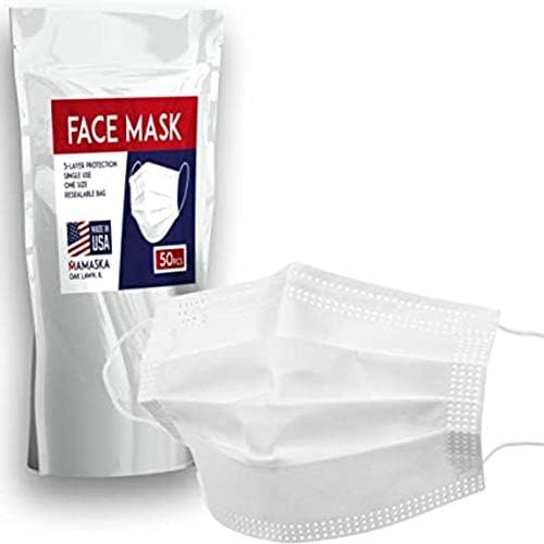 Направено во САД - Маска за бело лице за еднократна употреба - поголема од 98% заштита - 3 слоевити маски за лице - Совршено за употреба