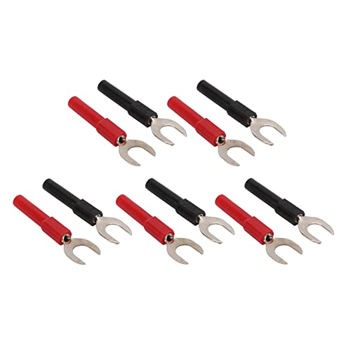10 парчиња y Spade Plug, црвен црн никел обложен U Fork Spade конектор со приклучок за банана со банана од 4мм за повеќекратни електронски