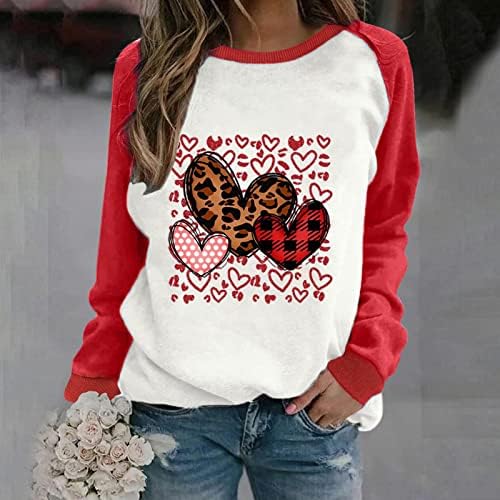 Жените Лабава Дуксери Мода Карирани Срце Блуза Блузи Денот На Вљубените Крпеница Џемпери Повик О - Вратот Пуловер