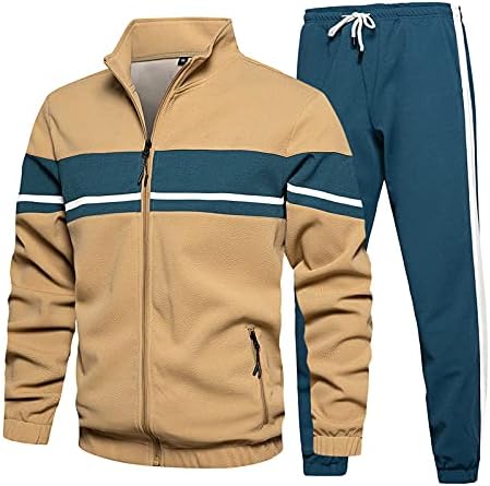Badhub Mens Athatlective Sweatsuit Casual 2 парчиња костуми за џогирање на отворено лабава удобна патент во боја што одговара на спортска облека