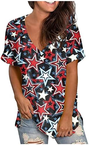 Врвови за кратки ракави за жени фустани 4 -ти јули патриотски принт врвен случајен екипаж врат кошула кошула удобна маичка кошула