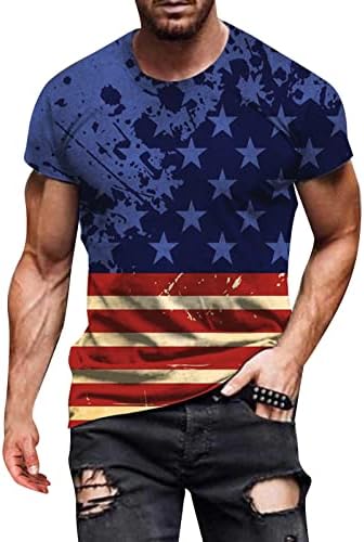 Убст војник Краток ракав Патриотски маици за машко американско знаме графички врвови лето на 4-ти јули обични маици