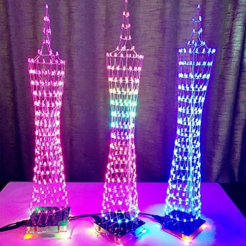 Ashata Шарена LED светлосна кула, електронска кула Шарен LED комплет за приказ со далечински управувач LED светлосна коцка DIY сет, паметен
