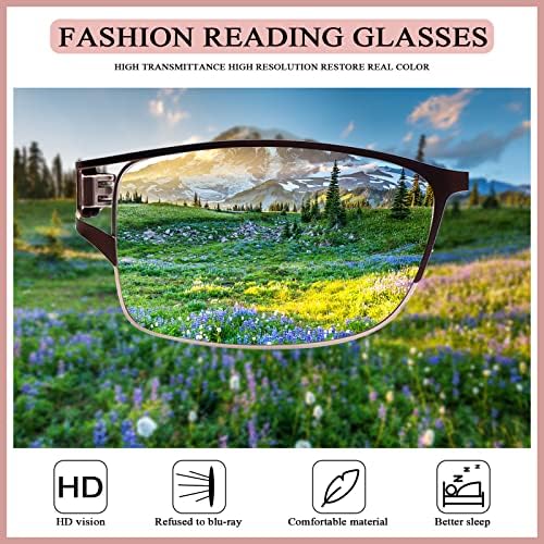MAEOWN 3 Пакет Очила За Читање За Жени, Мода Сина Светлина Блокирање Метална Рамка Читање, Лесен Пролет Шарка Читателите