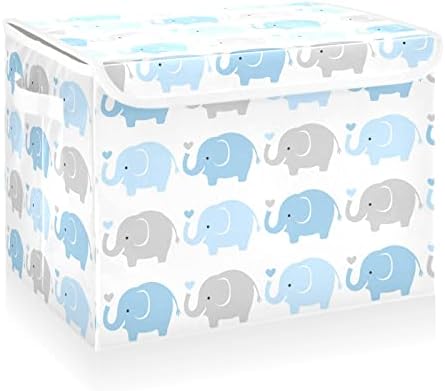 Катаку Сини Слатки Канти За Складирање Слонови Со Капаци, Ткаенина Голема Корпа За Коцки За Складирање Со Рачка Декоративни Кутии За Складирање