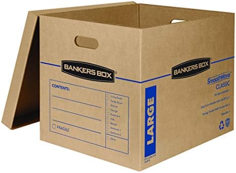 Bankers Box Mumainmove Classic Movement Coxes, собрание без ленти, рачки за лесна носење, големи, 21 x 17 x 17 инчи, 5 пакувања