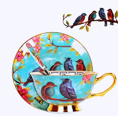 Моритска гроздобер уметност коска Кина Исклучителна чаша за кафе со лажица и чај чај од лажица и европски стил и чинија поставена за сите видови на слободно време
