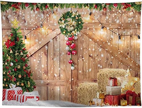 Allenjoy 96 x 72 Рустикална Божиќна штала на вратата на вратата за позадина весела Божиќ