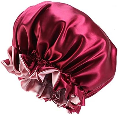 Yaeneve Екстра голема ноќна хауба за ноќни жени со двојно слој прилагодлива еластична сатенска коса туш капа за обратна боја