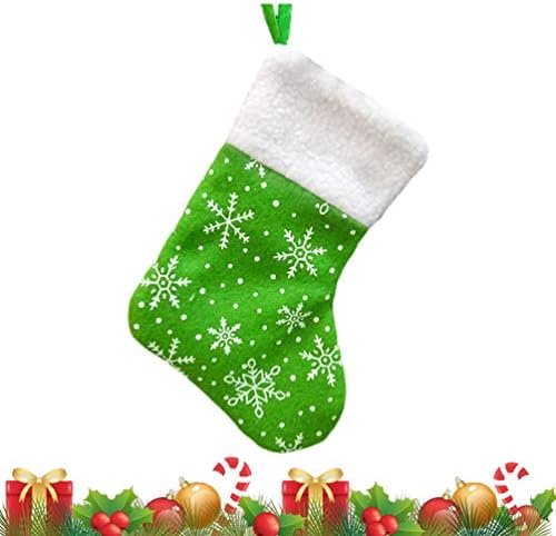 Амосфун Традиционални Божиќни чорапи со шема на снегулка, боксот за порибување на Божиќ за украси што висат на новогодишни украси зелени