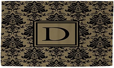 Рачни Дрвени Работници &засилувач; Ткајачи Добби Бања килим, 4 на 6 Стапки, Монограмирана Буква Д, Црна И Златна Дамаск