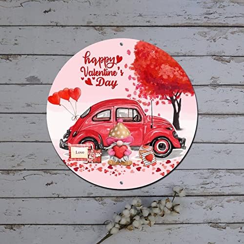 Тркалезни метални знаци на венец на Денот на вineубените Loveубов дрво Црвено срце камион Гном розова калај -знак годишнина од wallидна уметност Рустикален метален вене
