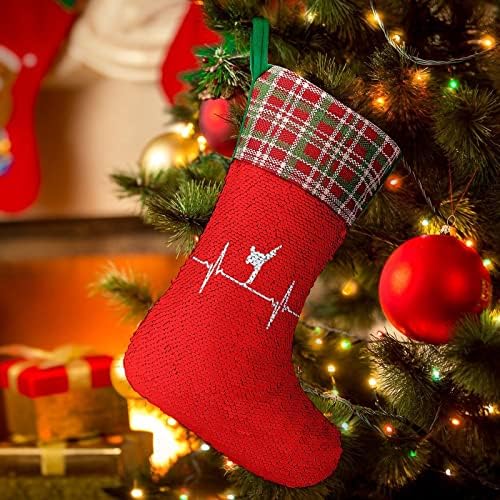 Карате за чукање на срцето за божиќни чорапи за Божиќни празници Реверзибилни бои што се менуваат магичен фонд за Божиќно дрво камин