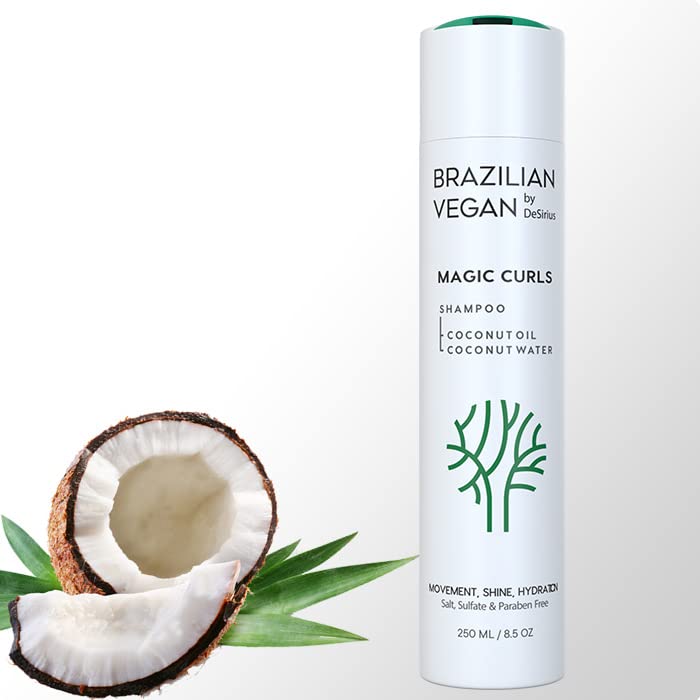 Бразилски вегански магични кадрици шампон | Активира кадрици | Мазни | Блесок | Бука | Формулиран со кокосово масло и кокосова вода