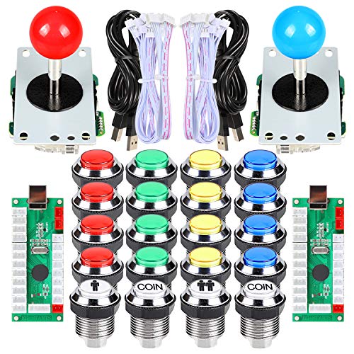 На пример, започнува 2 играчи Аркада натпревар DIY комплети USB енкодер на компјутер Jојстик + 8 начини налепница + хромирано позлатено LED осветлено копче за притискање 1