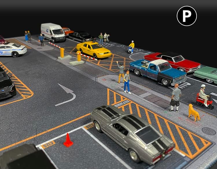 Natefemin 1:64 Скала Голем паркинг МАТ за диекаст легура модел на автомобил со возила Сцена Сцена на играчка играчка диорама за паркирање на
