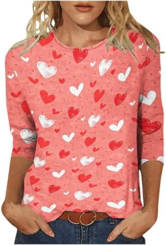 Womenените Ден на в Valentубените маица 3/4 ракав Графички графички печатени маици lубовници врвови на блуза лето