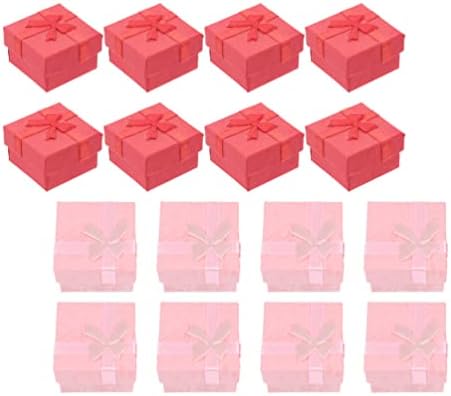 Кутија За Накит со прстен Од хартија: 24 парчиња Кутии Со Црвени Розови Прстени Квадратен Контејнер Со Прстен Со Лак Валентин