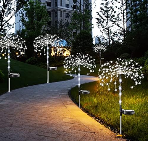 XRR соларни градинарски светла на отворено, надградени 120LED соларни огномет светла 2 режими на осветлување соларни светла за снопчиња