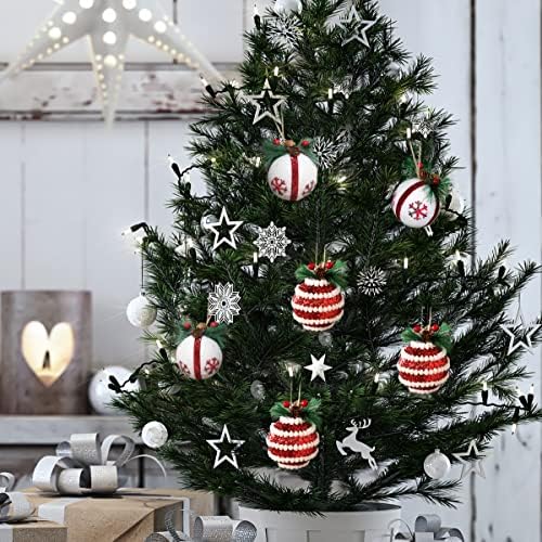 Божиќни топки Ајванарт украси украси на дрвја, црвени и бели украси за новогодишни елки сет од 6, Декоративни фарми за виси топка