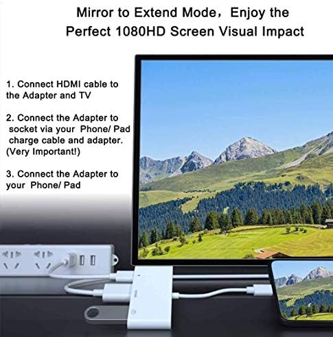 HDMI адаптер, 3 во 1 USB женски OTG адаптер со 1080p дигитален AV HDMI адаптер + сплитер за полнење за телефон 11 Pro X 8 7, Поддржете го USB