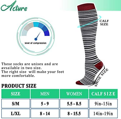 Актива 6 пара чорапи за компресија за мажи и жени, 15-20ммхг е најдобра за трчање, атлетска, медицинска, бременост, патување