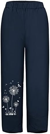 Проточни панталони за женски женски долг памук и неправилно смалување на половината за глуварче, печати обични панталони
