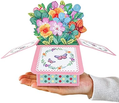 Цветен букет 3Д-поп-ап картичка, картичка за Денот на мајката, благодарност за картички, подароци за ден на мајки, честитки за 3Д