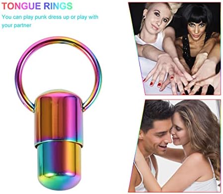 Општи 2 парчиња прстени од не'рѓосувачки челик прстени со двојни прстени со 2 батерии кои вибрираат јазик на мрена за мажи жени