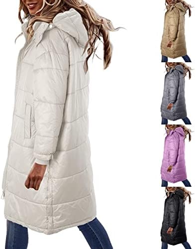 Женски зимски спуштено палто со качулка плус големина топли палта задебелен патент со качулка со крзно јакна со памучна облека