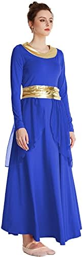 Rexreii жени пофалби танцов облека металик лента со долги ракави литургиски поклони фустан шифон здолниште лирски костум