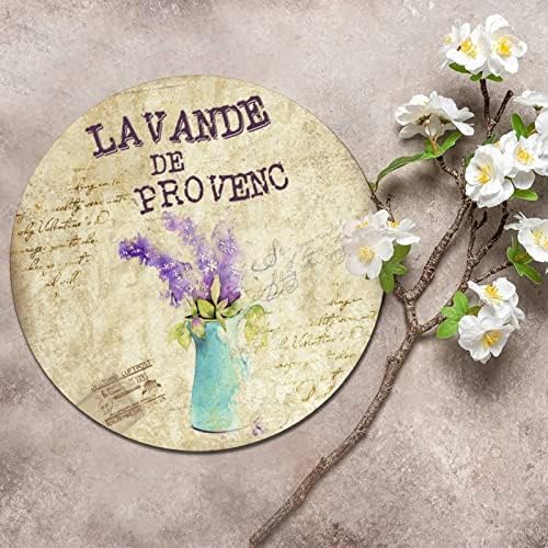 Тркалезен метален знак Плакета Француски Лаванде де Прованс Прованса Лаванда цвеќиња Гроздобер Венец знак Метал Уметнички отпечатоци