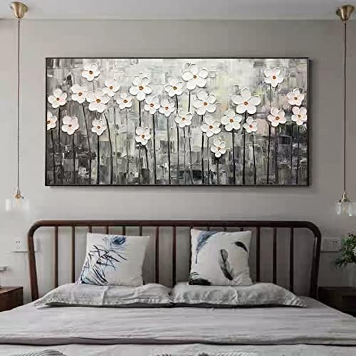 Рачно изработено масло сликарство на платно слатки едноставни бели цвеќиња природни растенија масло сликарство на платно дневна соба троседот