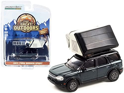 Modeltoycars 2021 Ford Bronco Sport со модерен шатор на покривот, темно сива - Greenlight 38010F/48 - 1/64 Scale Diecast Model Toy Car Car