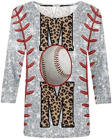 Бејзбол мајки кошули за девојки Бејзбол спортски фан Тунис лето 3/4 ракави обични блузи екипаж на екипажот симпатичен пулвер врвови