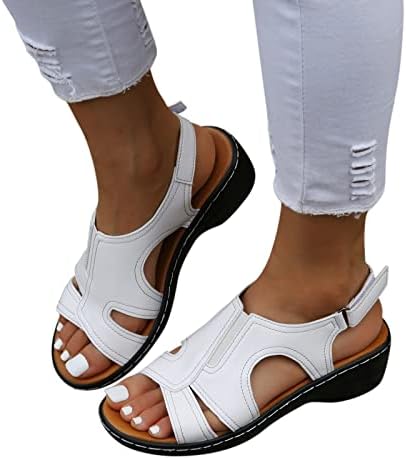 Женски кожен клин сандали удобност рамен сандал обични ортотични сандали за одење ортопедски лакови за поддршка на сандали