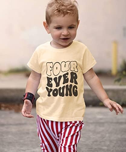 4-ти роденденски кошула маица со кратки ракави со кратки ракави четири некогаш млади графички врвови бебе четврти роденденски подарок за