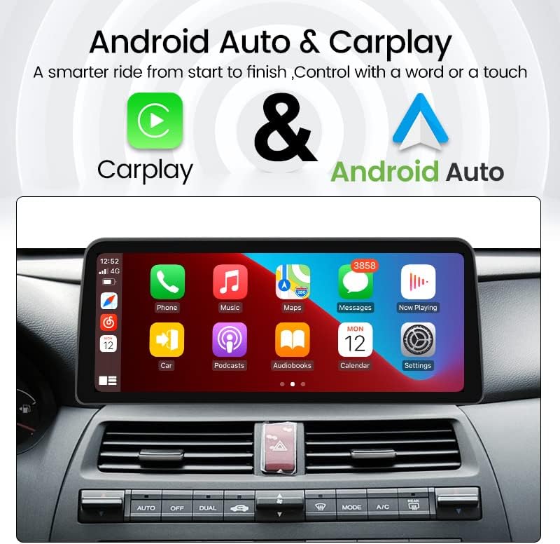 Biorunn Автомобил Стерео за Хонда спогодба 8-ми 2008-2011, 12.3 инчен 8 Основни GPS Нави Вграден во Безжичен Carplay Android Авто,
