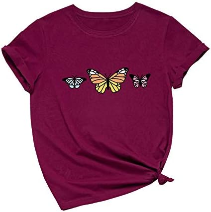 Женски в Valentубени кошули со преголеми кратки ракави врвови од пеперутка печатење o врат лабава маичка летни блузи за девојчиња