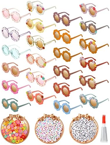 Cindeer 24 Парчиња Деца DIY Тркалезни Цветни Очила За Сонце Бохо Цвет Очила За Сонце Сет Вклучува 100 Парчиња Маргаритка Шарм